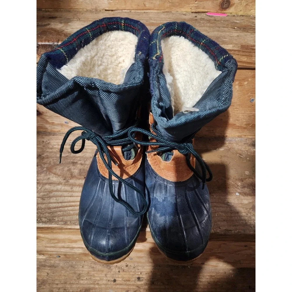 Eddie Bauer Snow Boots Mens Size 8 Multicolor‎ Plaid Leather Winter Insulated